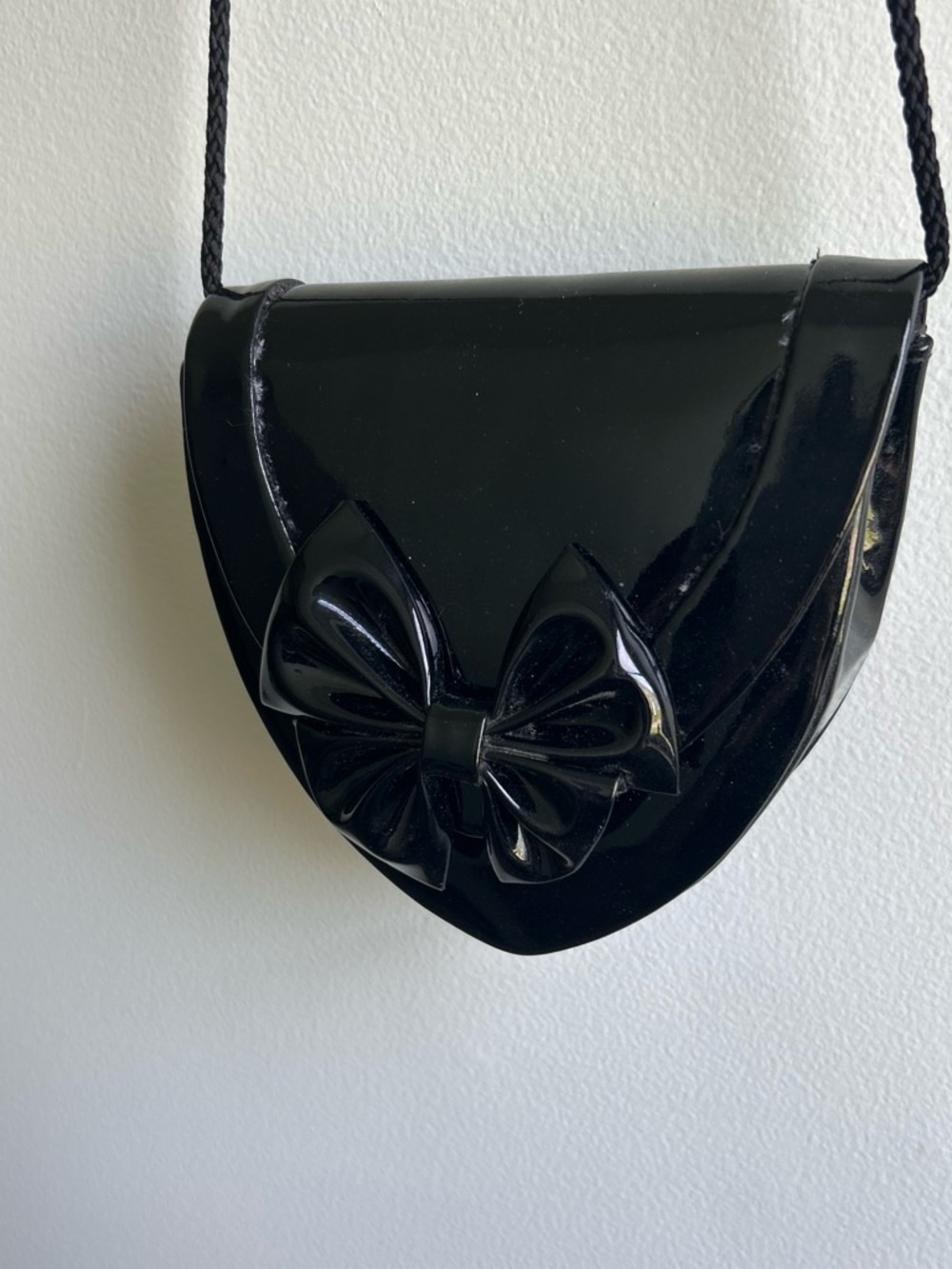 Black Patent Bow Crossbody Bag - Women's Shoulder Purse